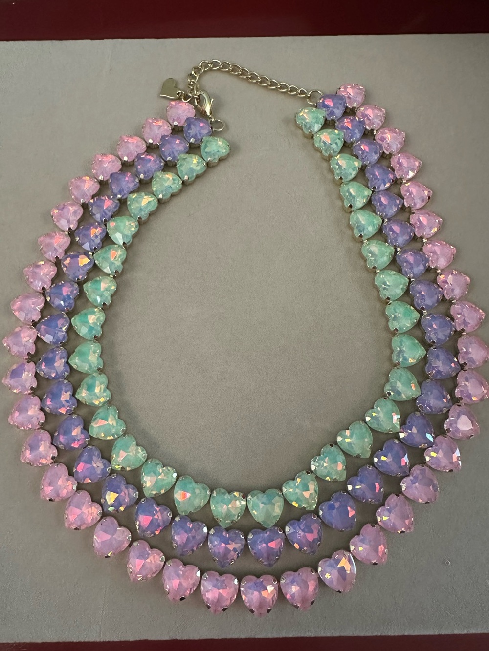 Feed Me Gems Pastel Heart Crystal Statement Necklace - Pink, Purple & Mint